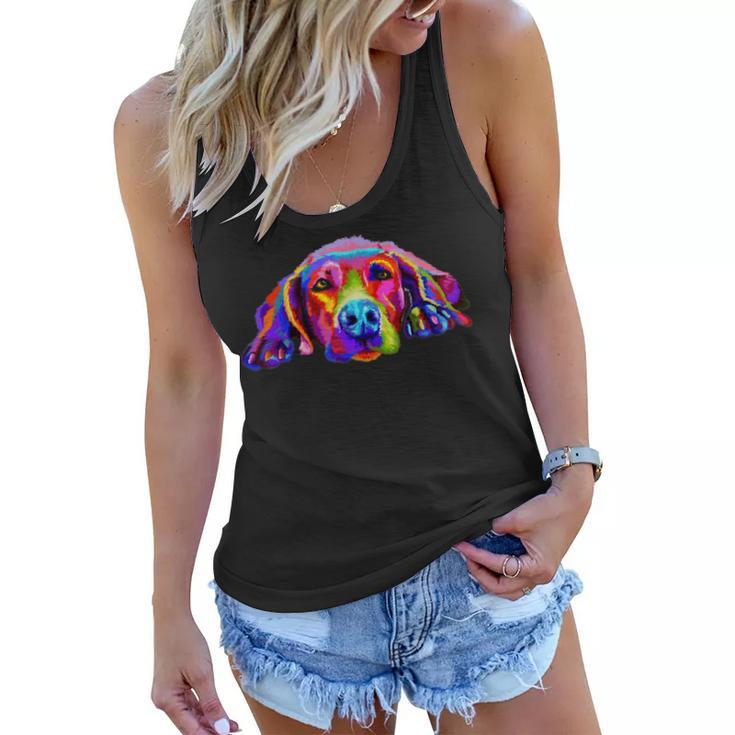 Lovely Weimaraner Waiting For You Rainbow Colors Women Flowy Tank