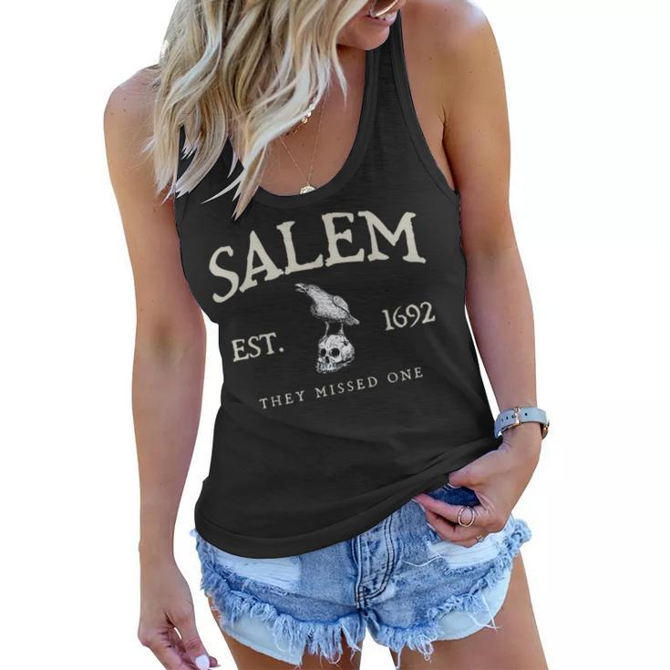 Vintage Salem 1692 They Missed One Witch Crow Bird Halloween Women Flowy Tank