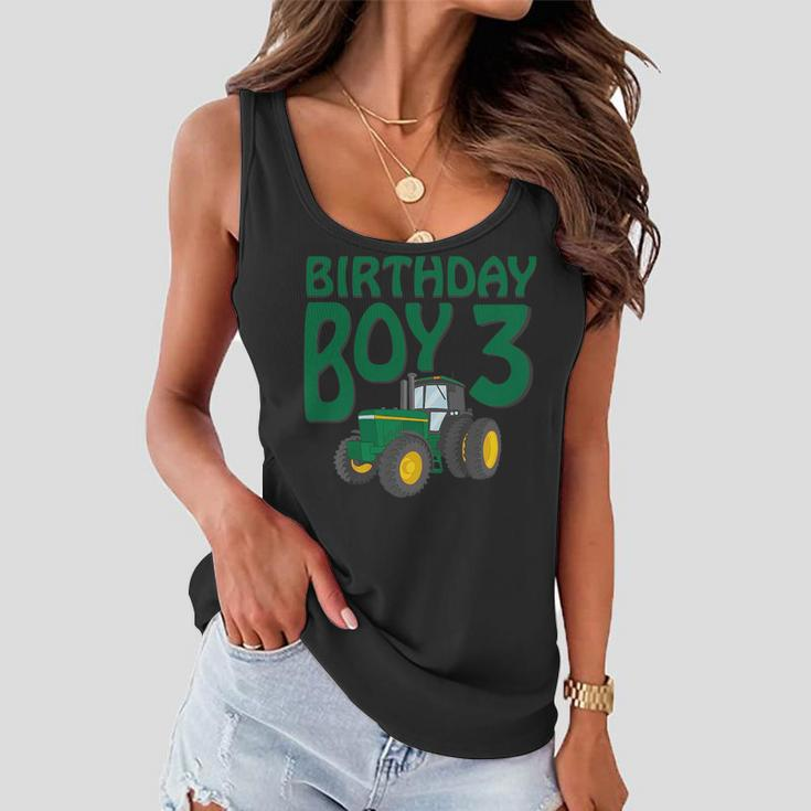 Kids 3Rd Birthday Green Farm Tractor | Three 3 Year Old Tractor Funny Gifts Women Flowy Tank