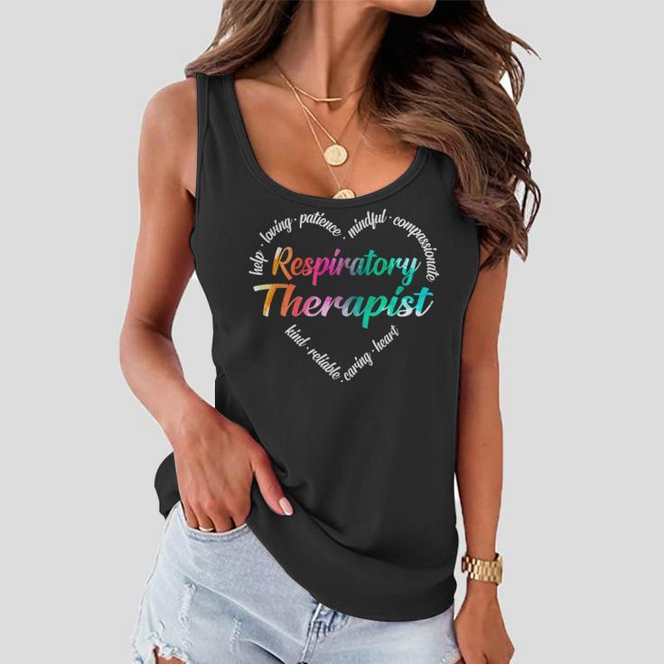 Respiratory Therapist Heart Word Cloud Watercolor Rainbow Women Flowy Tank