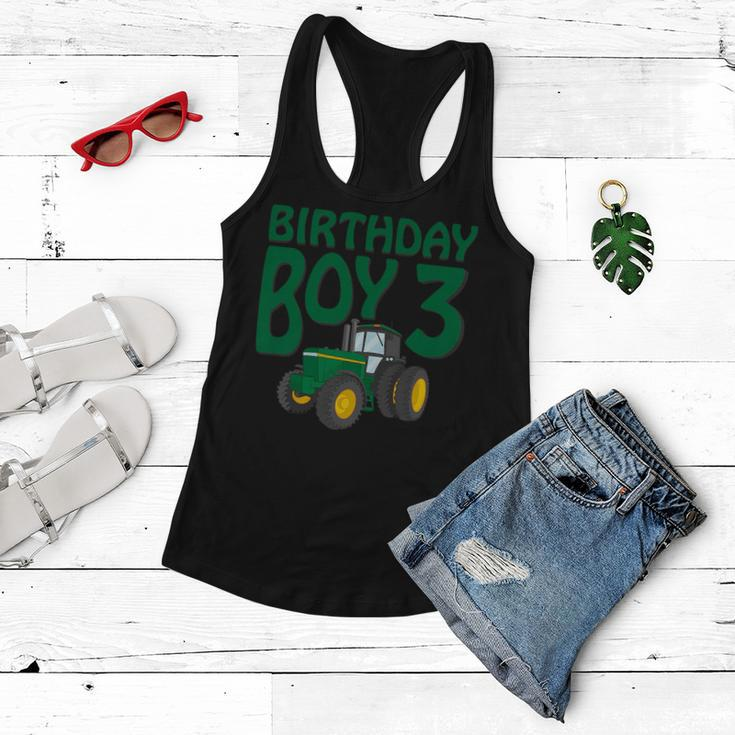 Kids 3Rd Birthday Green Farm Tractor | Three 3 Year Old Tractor Funny Gifts Women Flowy Tank