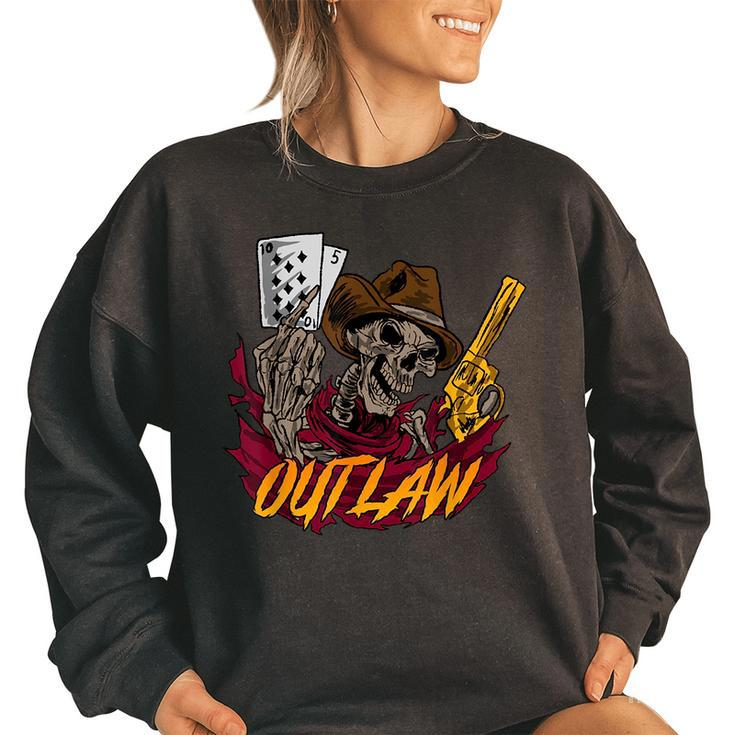 Cowboy Skull Dead Revolver Skeleton Cool Outlaw Gift Idea Women Oversized Sweatshirt