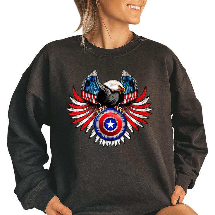 Crest Eagle Shield Wings Star American Flag  4Th Of July  Women Oversized Sweatshirt
