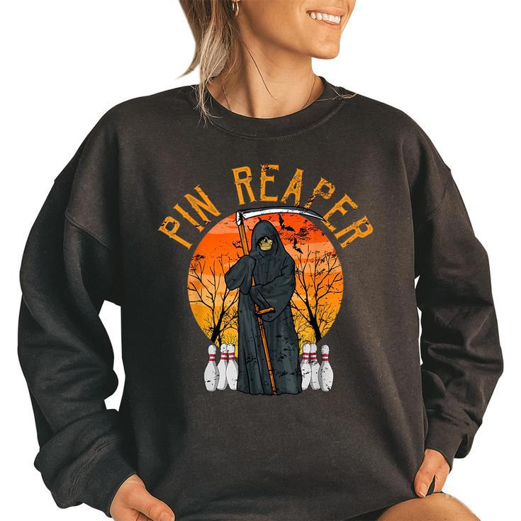 Funny Death Bowling Grim Reaper Bowler Gifts Men Or Women Women Oversized Sweatshirt
