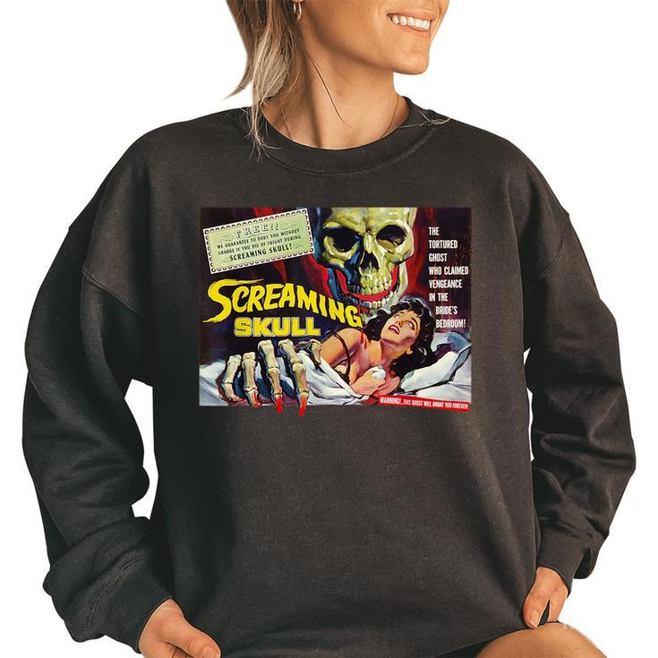 Giant Skull Classic Halloween Monster Poster Horror Movie Women Oversized Sweatshirt