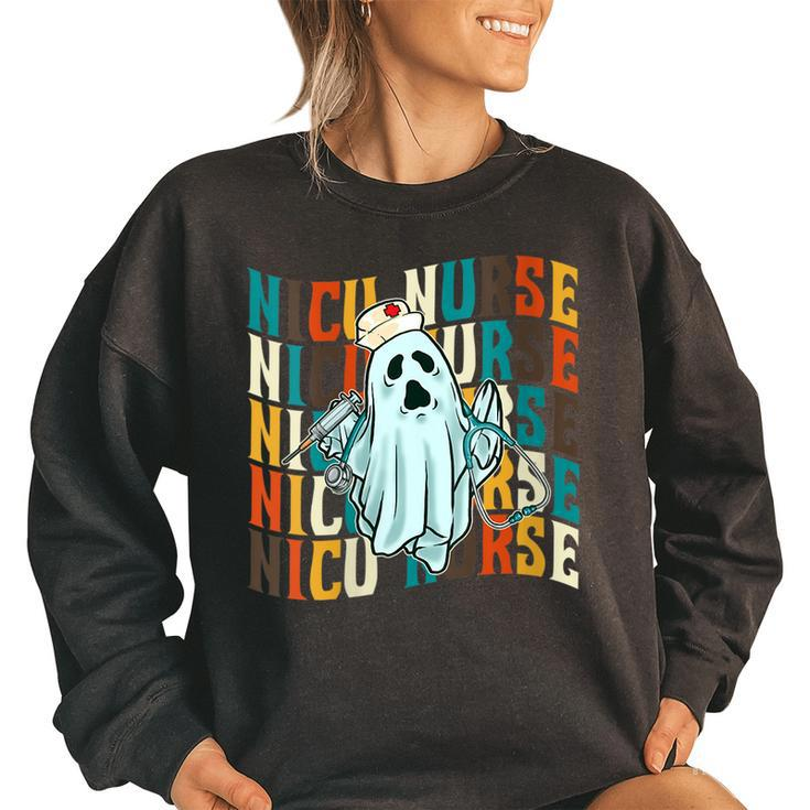 Halloween Nicu Nursing Ghost Costume Neonatal Nurses Women's Oversized Sweatshirt