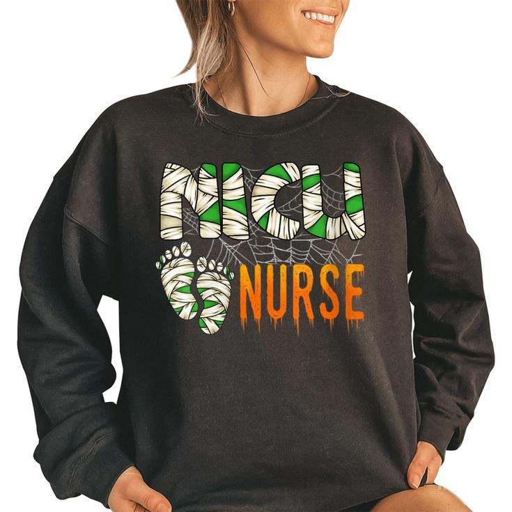 Halloween Nicu Nursing Mummy Costumes Neonatal Nurses Women's Oversized Sweatshirt