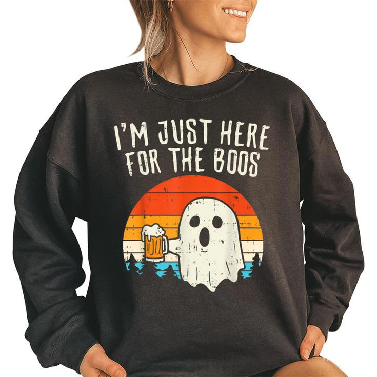 Im Just Here For The Boos Retro Ghost Beer Halloween Costume Women Oversized Sweatshirt