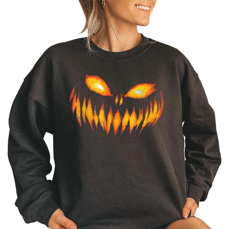 Jack O Lantern Scary Carved Pumpkin Face Halloween Costume Women Oversized Sweatshirt