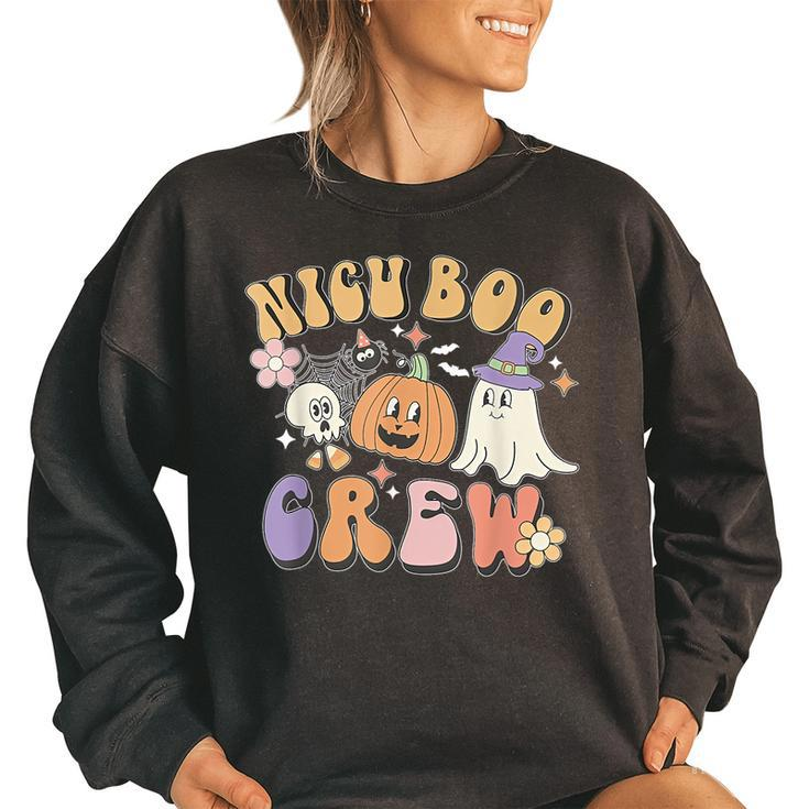 Nicu Boo Crew Ghost Pumpkin Costume Nicu Nurse Halloween Women's Oversized Sweatshirt
