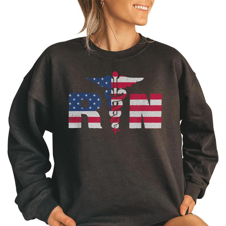 Nurse Appreciation Rn American Flag July 4Th Women's Oversized Sweatshirt