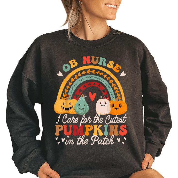 Ob Nurse Cutest Pumpkins In The Patch Groovy Halloween Women's Oversized Sweatshirt
