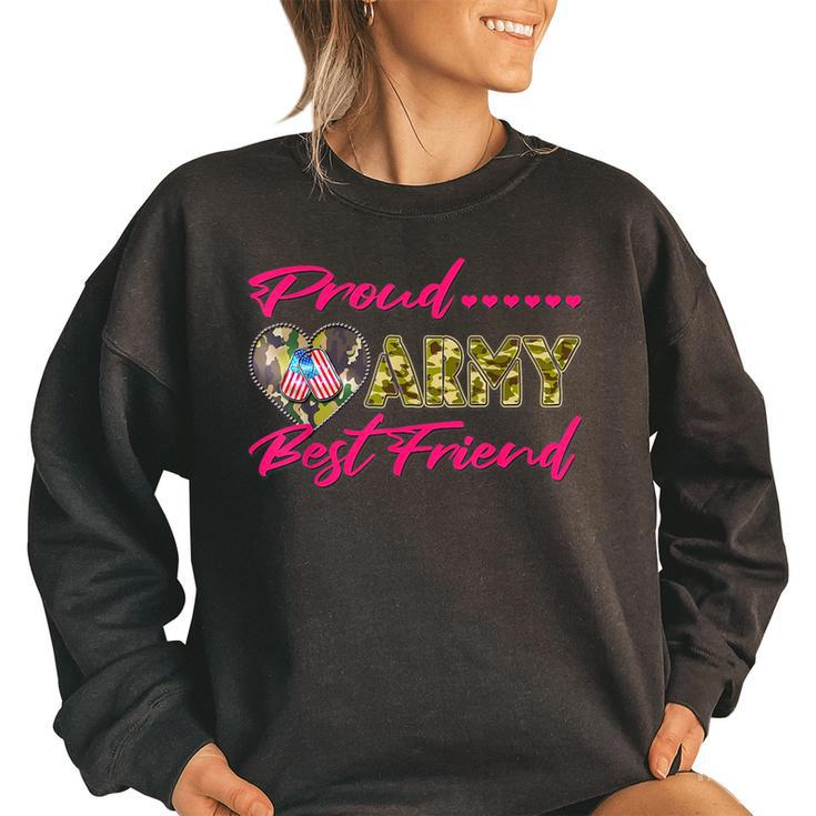 Proud Army Best Friend Camo Us Flag Dog Tag Military Friends Women Oversized Sweatshirt