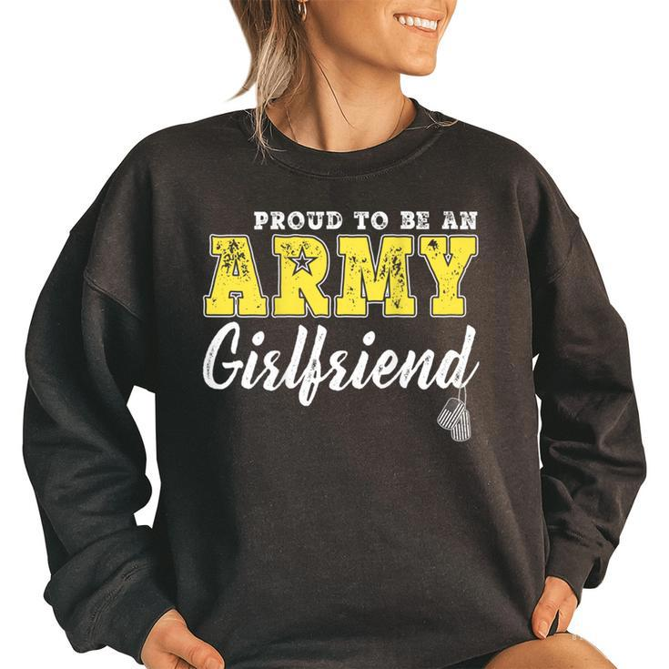 Proud Army Girlfriend Us Flag Dog Tags Military Couple Gifts  Funny Military Gifts Women Oversized Sweatshirt