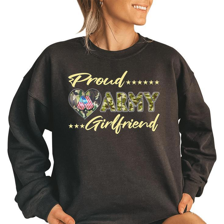 Proud Army Girlfriend - Us Flag Dog Tags Military Lover Gift   Funny Military Gifts Women Oversized Sweatshirt