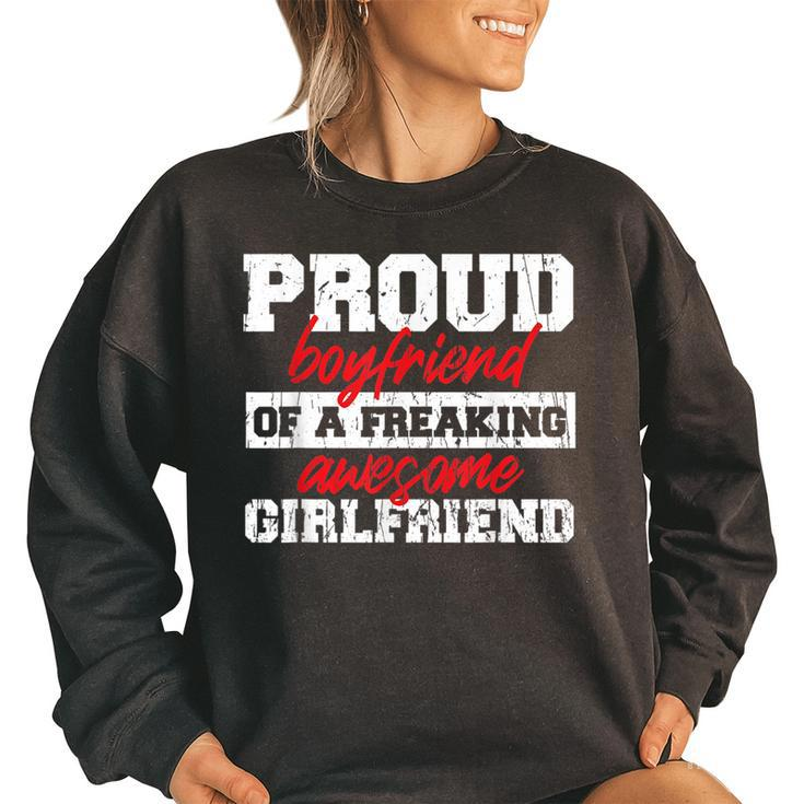 Proud Boyfriend Of A Freaking Awesome Girlfriend Love Love Women Oversized Sweatshirt