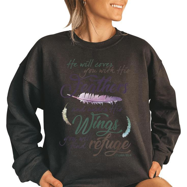 Psalm 91 4 Under His Wings You Will Find Refuge  Women Oversized Sweatshirt