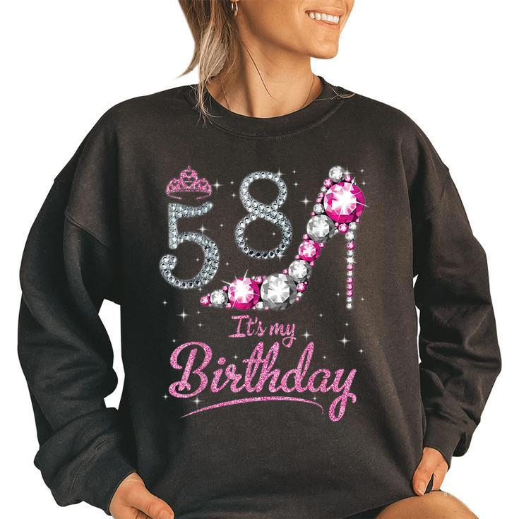 Queen 58 Years Old Its My Birthday Vintage Retro Girl  Retro Gifts Women Oversized Sweatshirt