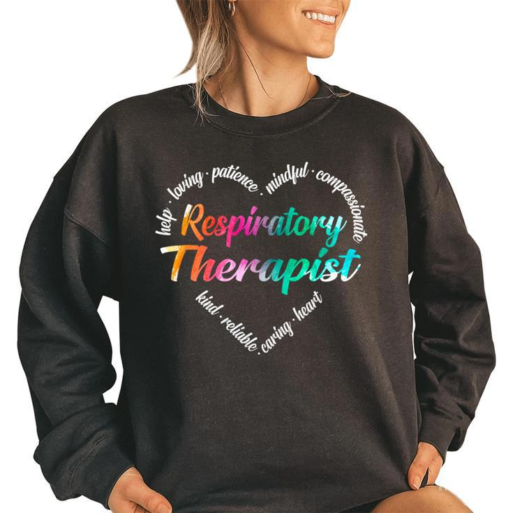 Respiratory Therapist Heart Word Cloud Watercolor Rainbow Women's Oversized Sweatshirt