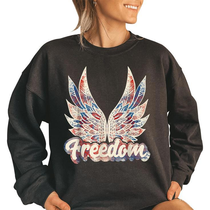 Retro Freedom American Flag Wings 4Th Of July Fourth Of July Freedom Funny Gifts Women Oversized Sweatshirt