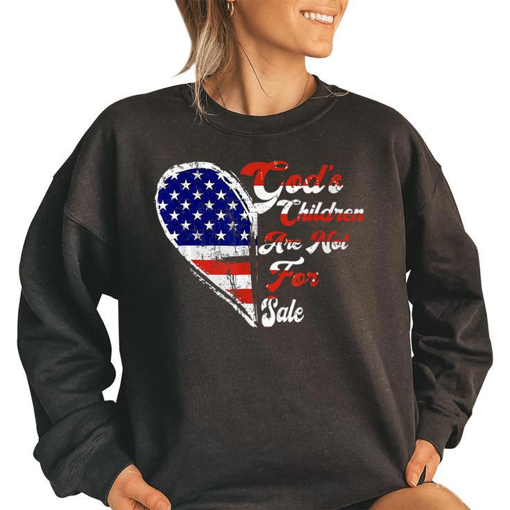Retro Heart Gods Children Are Not For Sale American Flag  Retro Gifts Women Oversized Sweatshirt