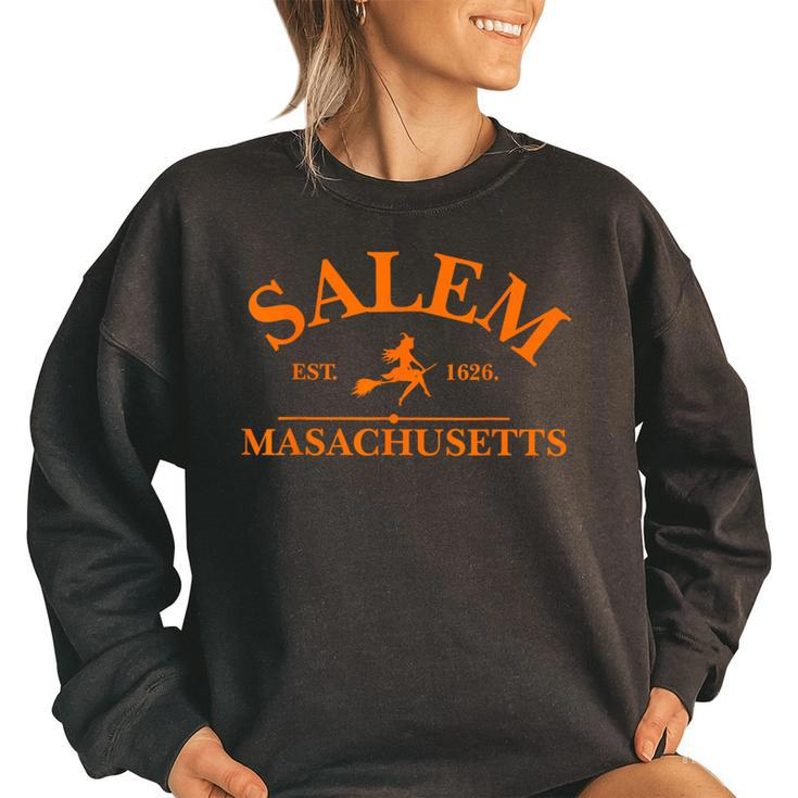 Salem Est 1626 Massachusetts Vintage Halloween Witch Women's Oversized Sweatshirt