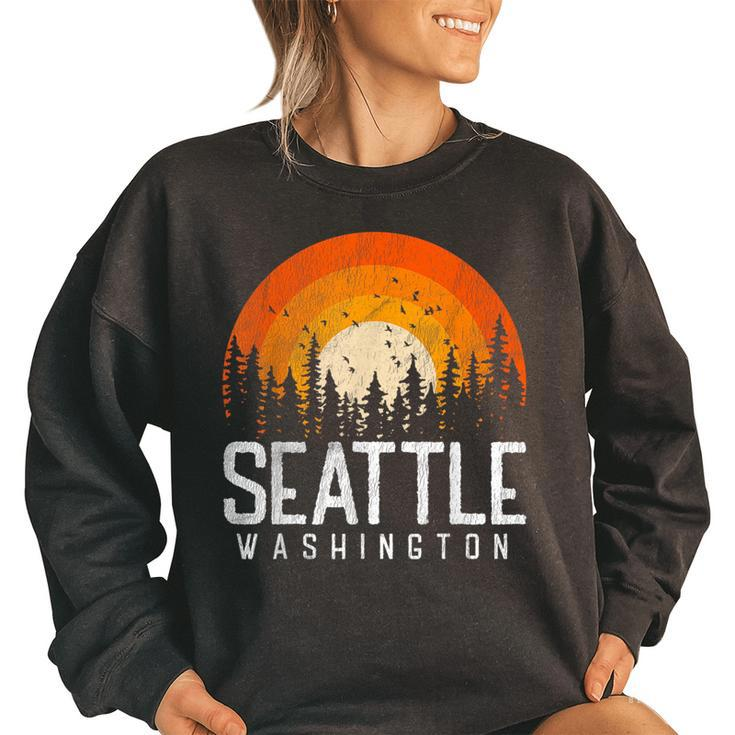 Seattle Washington Wa  Retro Vintage 70S 80S 90S Gift  70S Vintage Designs Funny Gifts Women Oversized Sweatshirt