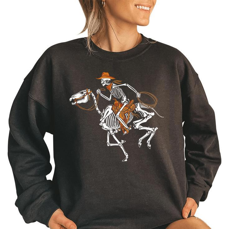 Skeleton Cowboy Riding Horse Halloween Rider Costume Men Women Oversized Sweatshirt