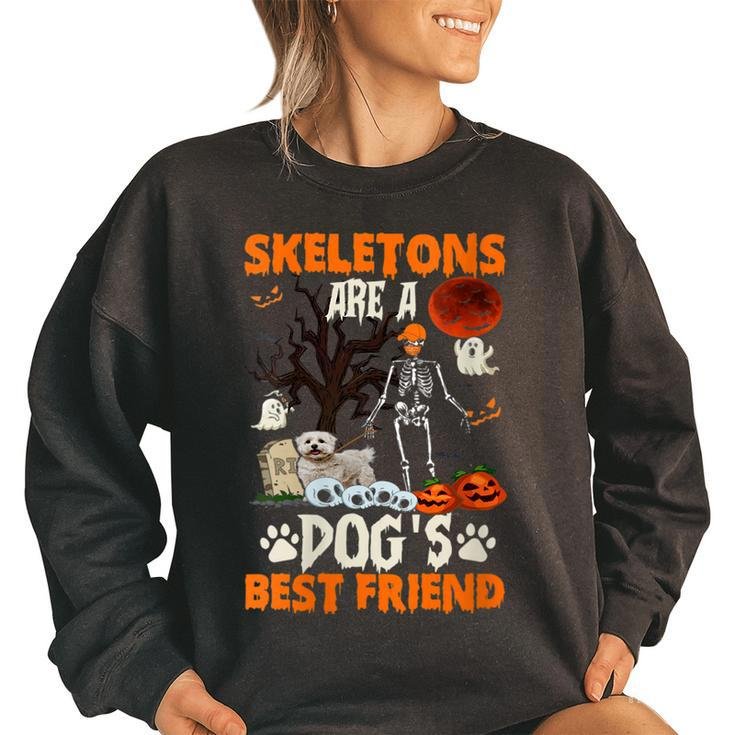 Skeletons Bichon Frise Is Friends Funny Halloween Costume  Women Oversized Sweatshirt