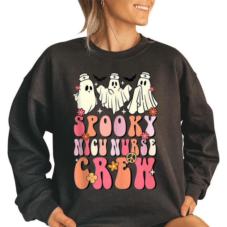 Spooky Nicu Nurse Crew Ghost Groovy Halloween Nicu Nurse Women's Oversized Sweatshirt