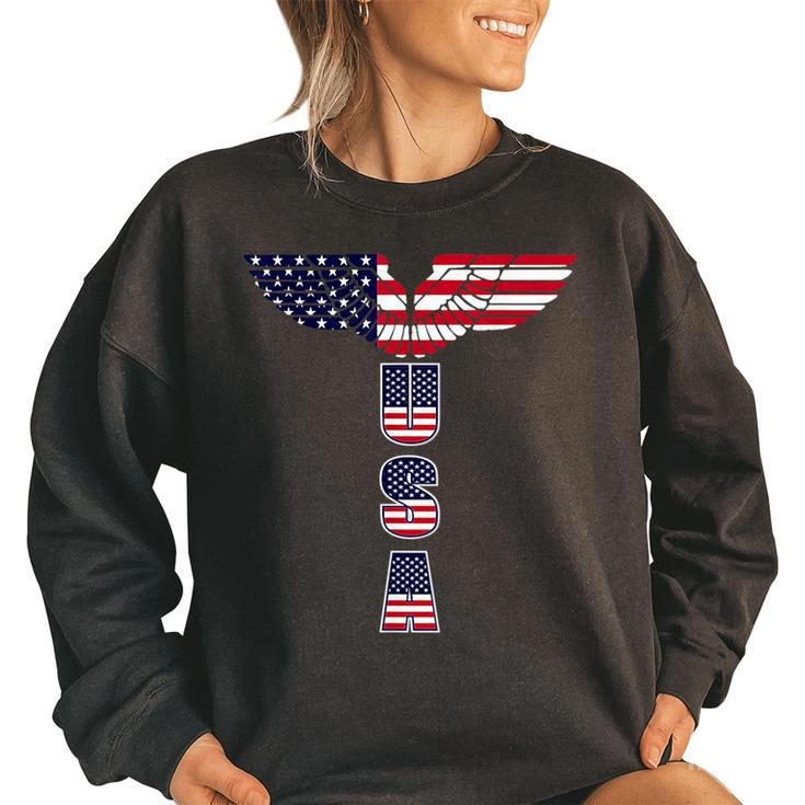 Usa - Bald Eagle Wings - 4Th Of July - Veterans  Usa Funny Gifts Women Oversized Sweatshirt