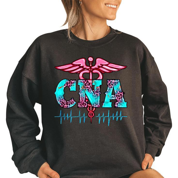 Vintage Leopard Heartbeat Cna  Certified Nursing Assistant Women Oversized Sweatshirt