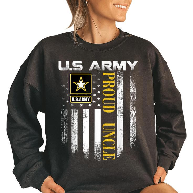Vintage Us Army Proud Uncle With American Flag Gift Women Oversized Sweatshirt