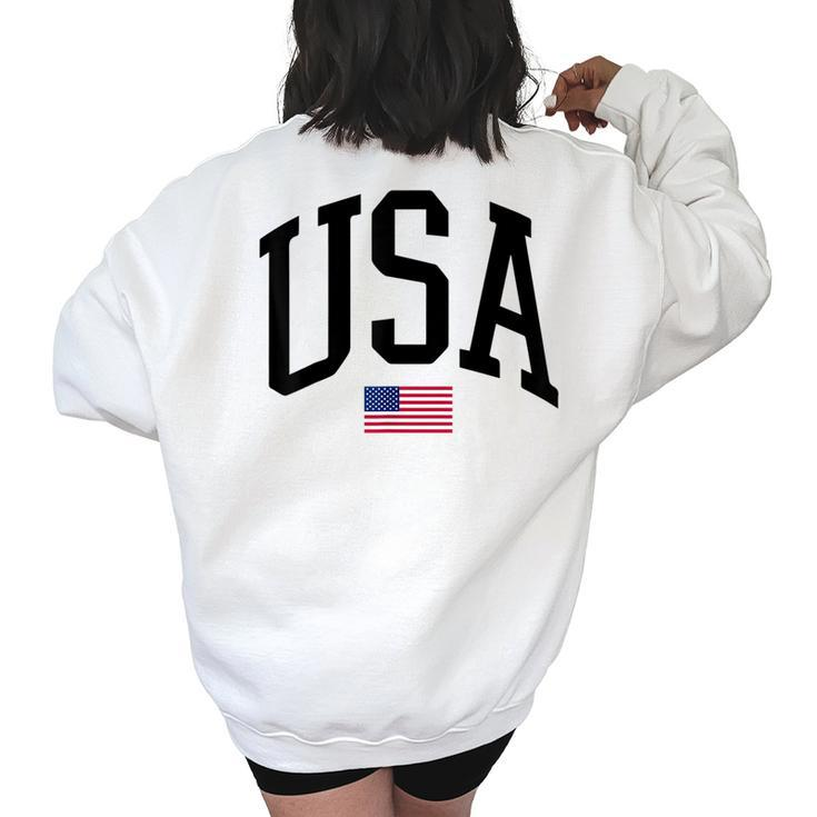 Fourth Of July Vintage Usa Patriotic American Flag Usa Women's Oversized Back Print Sweatshirt
