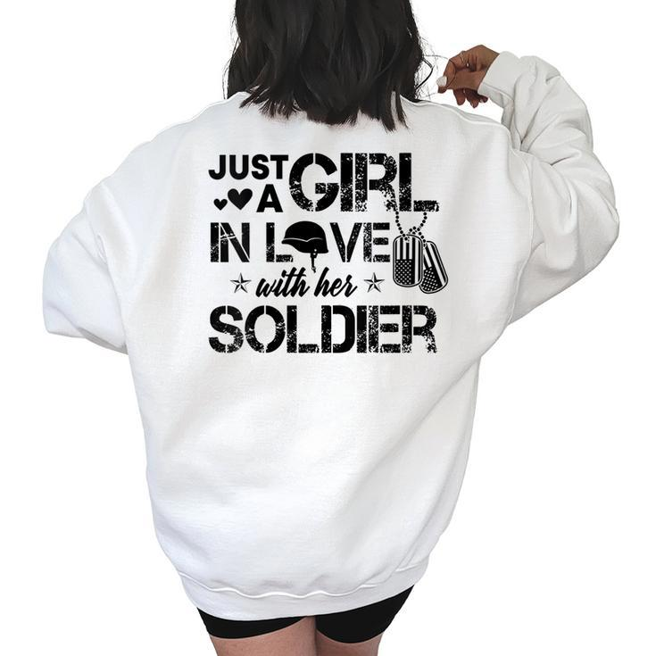 Just A Girl In Love With Her Soldier Army Girlfriend Wife Women's Oversized Back Print Sweatshirt