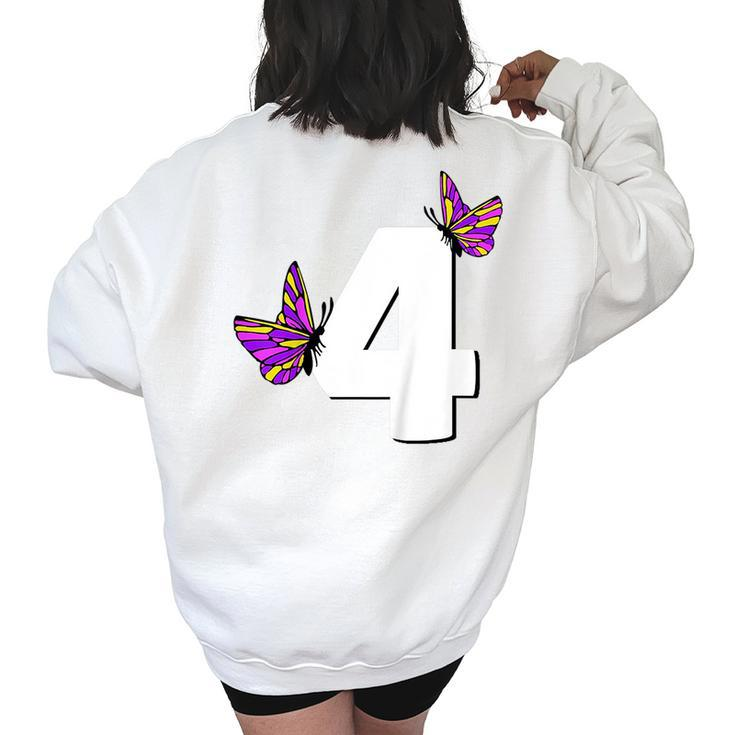 Kids Butterfly Wings For Children Happy 4Th Birthday Girls  Butterfly Funny Designs Funny Gifts Women's Oversized Back Print Sweatshirt