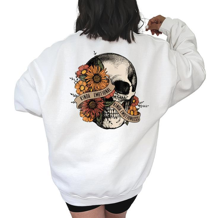 Kinda Emotional Emotionless Flower Skull Vintage Skeleton  Women's Oversized Back Print Sweatshirt