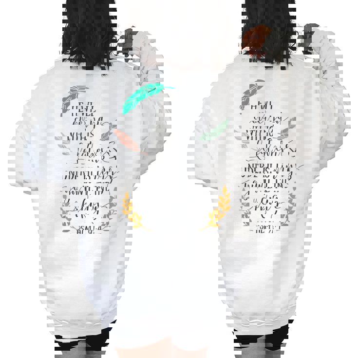 Psalm 914 Under His Wings You Will Find Refuge Women's Oversized Back Print Sweatshirt