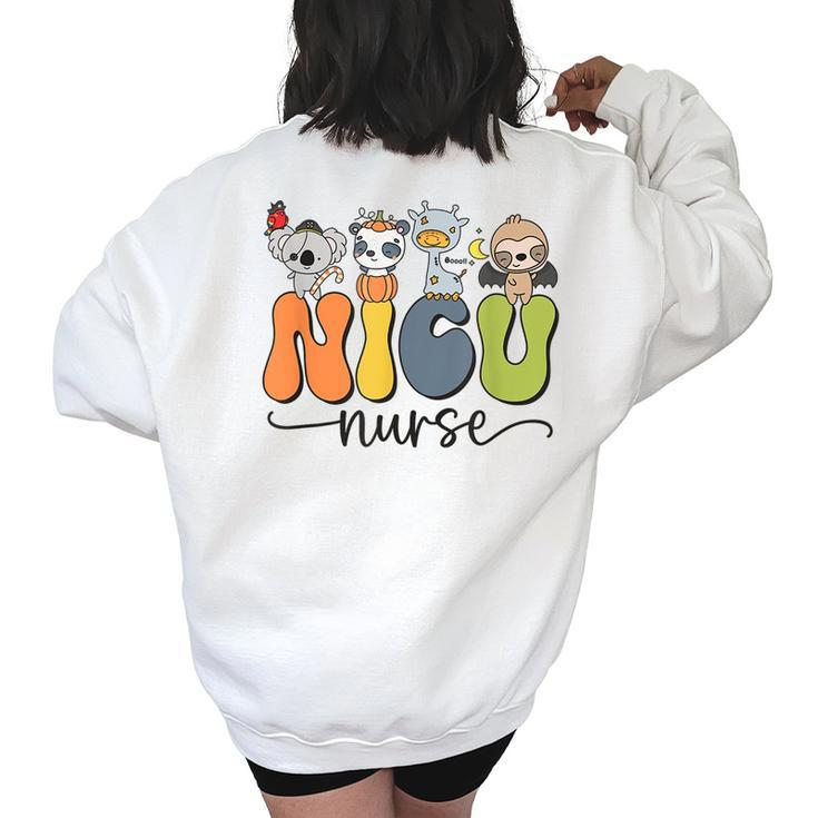 Retro Halloween Nicu Nurse Dinosaur Neonatal Icu Pumpkin Women's Oversized Sweatshirt Back Print