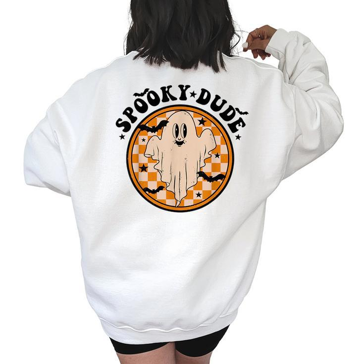 Retro Halloween Spooky Dude Cute Ghost Funny Spooky Season Women's Oversized Back Print Sweatshirt