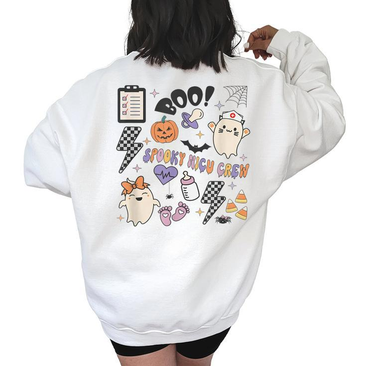 Retro Spooky Nicu Nurse Halloween Cute Pumpkin Ghost Women Women's Oversized Sweatshirt Back Print