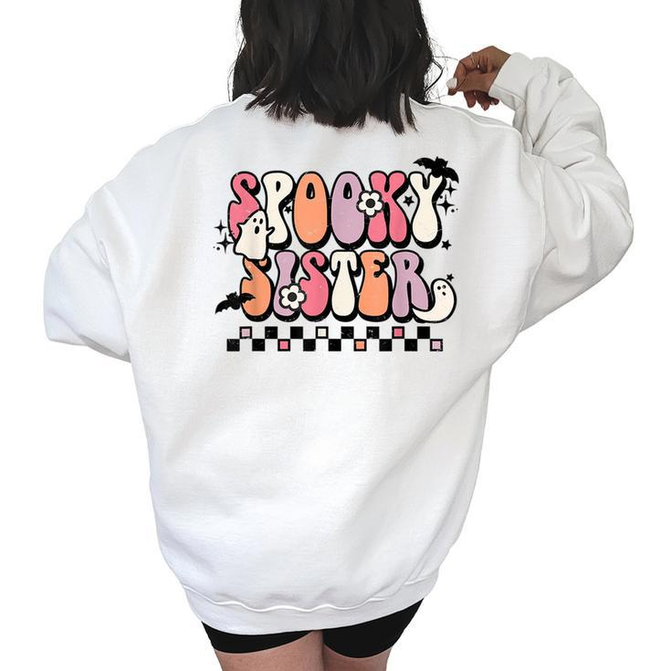 Retro Spooky Sister Floral Boho Ghost Sis Halloween Costume  Gifts For Sister Funny Gifts Women's Oversized Back Print Sweatshirt