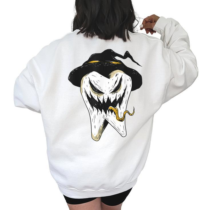 Spooky Scary Tooth Halloween Dentist  Women Oversized Back Print Sweatshirt