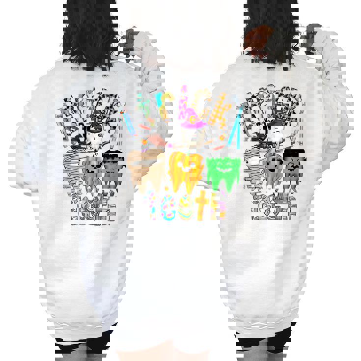 Trick Or Th Dental Squad Halloween Spooky Th Leopard  Women Oversized Back Print Sweatshirt