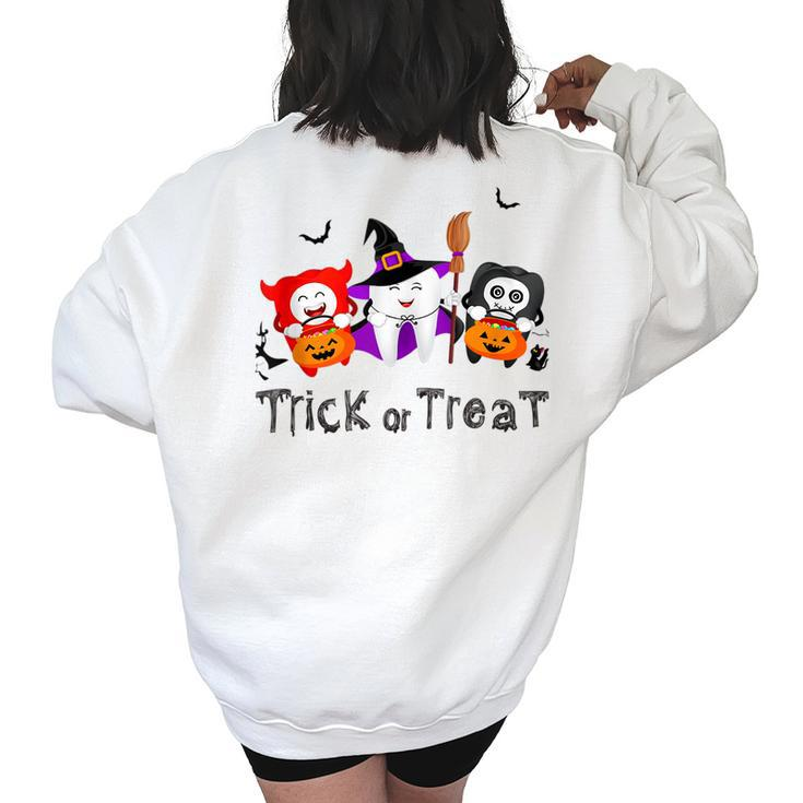 Trick Or Treat Fairy Spooky Tooth Halloween Dental Students  Women Oversized Back Print Sweatshirt