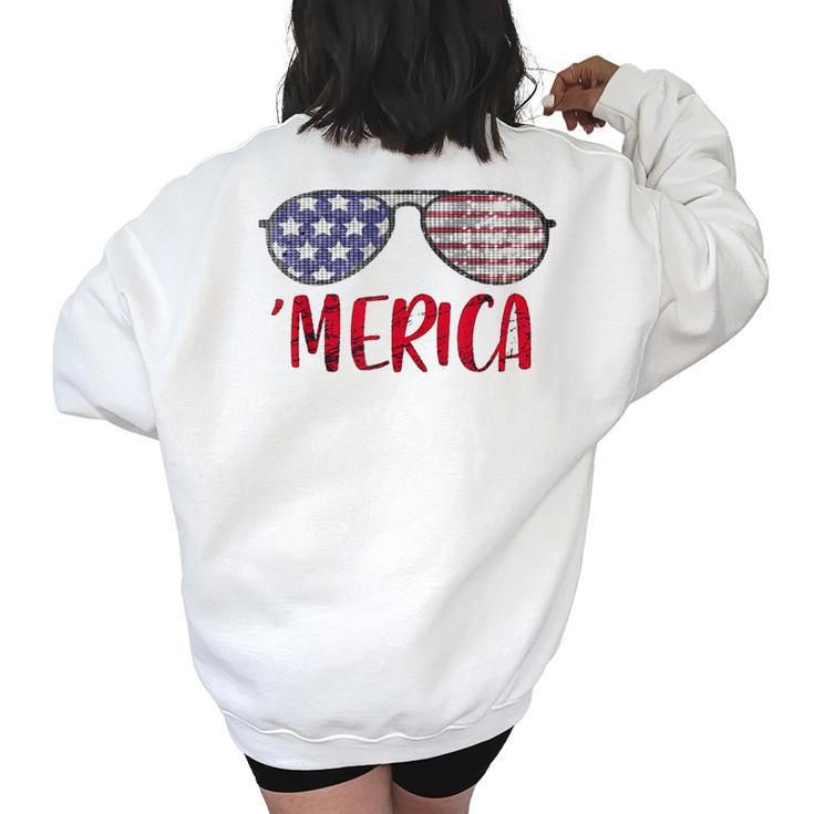 Vintage American Flag Patriotic 4Th Of July Merica Sunglass  Patriotic Funny Gifts Women's Oversized Back Print Sweatshirt