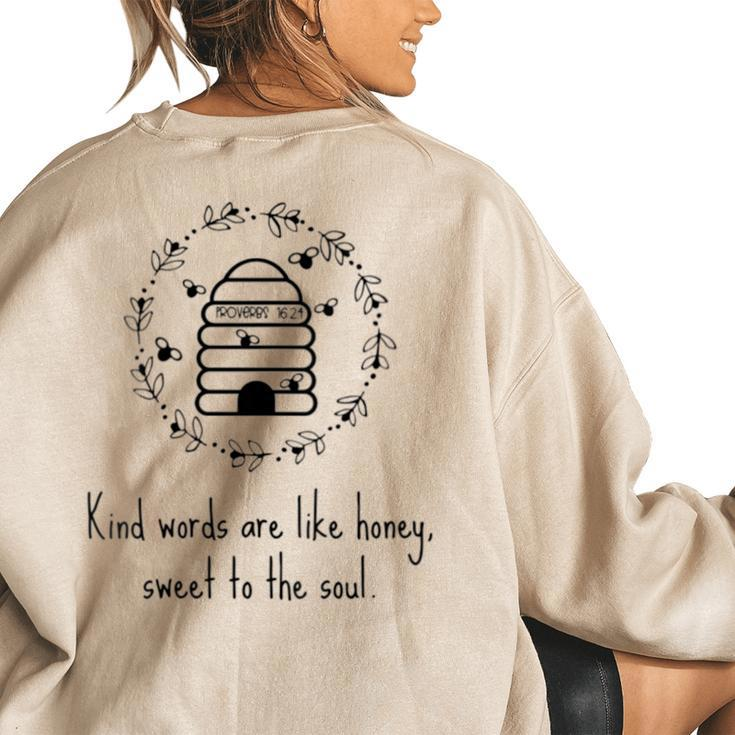 Proverbs 1624 Kind Words Like Honey Hive Bees Bible Verse Women's Oversized Back Print Sweatshirt