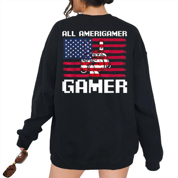 4Th Of July Boys Kids Men All American Gamer Flag Merica Women's Oversized Sweatshirt Back Print