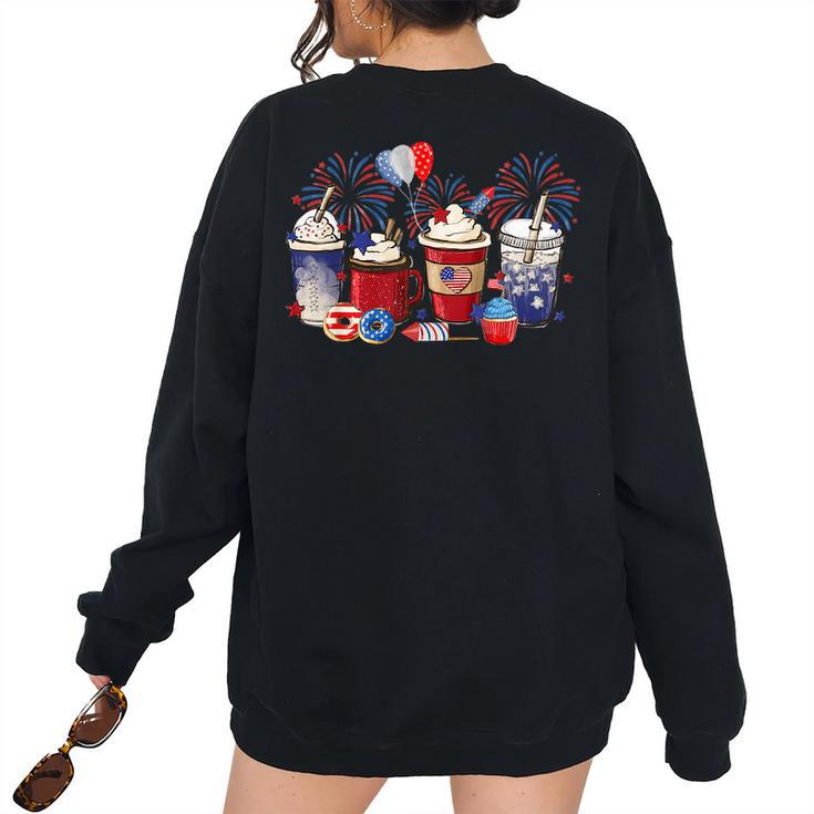 4Th Of July Coffee Lover Patriotic Ice Cream Red And Blue Patriotic Women's Oversized Sweatshirt Back Print