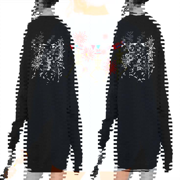 4Th Of July Dancing Skeletons Patriotic Men Women Kids Patriotic Women's Oversized Sweatshirt Back Print